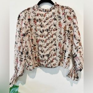 Zara Sheer Floral Print Long Sleeve Blouse